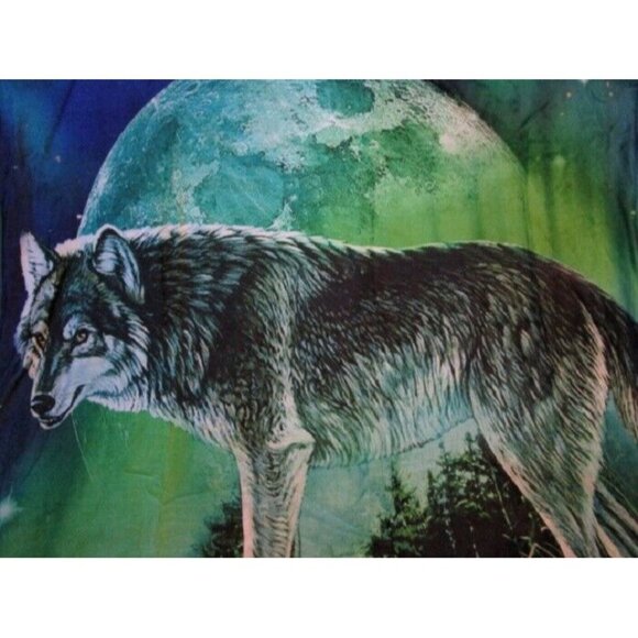 New Northern Lights Wolf Plush Fleece Throw Gift Blanket Sherpa Green Sky Moon - Picture 3 of 5